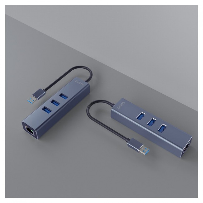 Savio AK-57 USB-A - 3 x USB-A HUB with RJ-45 Gigabit Ethernet adapter 5000 Mbit/s grey USB 3.2 Gen 1 (3.1 Gen 1) Micro-B 5000 Mbit/s Black