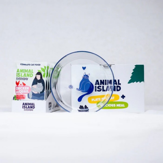 ANIMAL ISLAND Everyday Chicken with quail in broth Box - wet cat food - 12x85g + free plate ANIMAL ISLAND Everyday Chicken with quail in broth Box - wet cat food - 12x85g + free plate