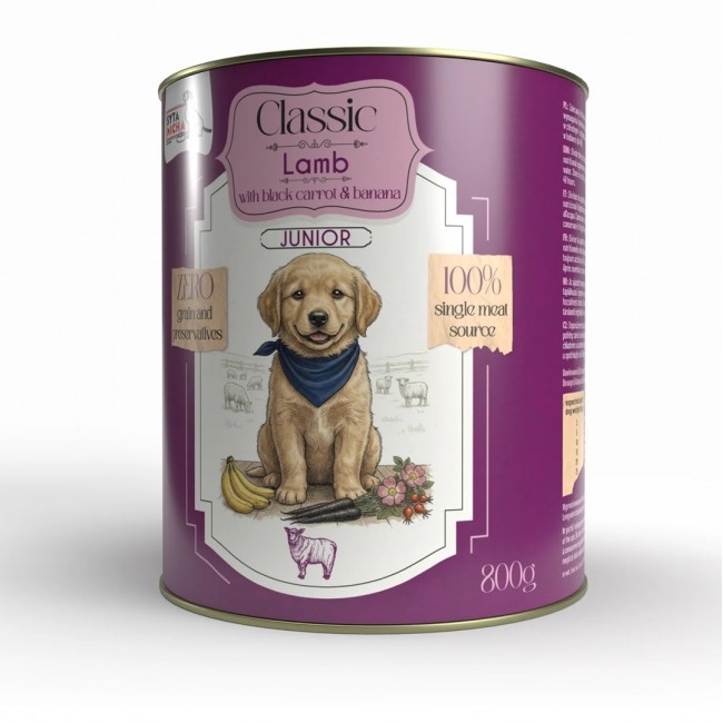 SYTA MICHA Classic Mono Junior Lamb with black carrots - wet dog food - 800g SYTA MICHA Classic Mono Junior Lamb with black carrots - wet dog food - 800g