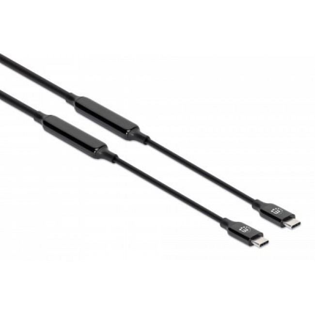 Manhattan Active USB-C to USB-C Cable, 5m, USB 3.2 Gen 2 (formerly USB 3.1 Gen 2), 10 Gbps, 3A/60W Fast Charging, SuperSpeed+ USB, DisplayPort Alt Mode Video up to 8K@60Hz, Black, Three Year Warranty