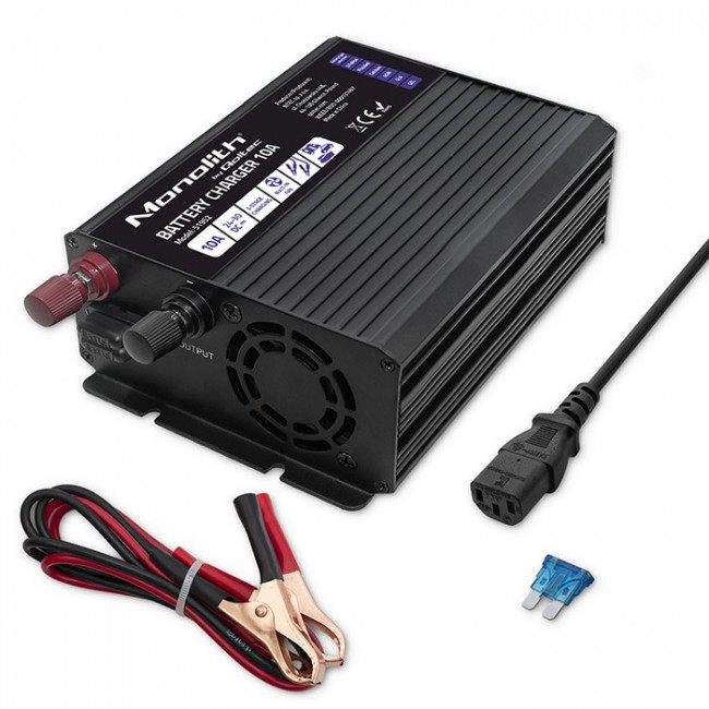 Qoltec Smart Monolith Battery Charger for LiFePO4 AGM GEL SLA batteries | 10A | 24V Qoltec Smart Monolith Battery Charger for LiFePO4 AGM GEL SLA batteries | 10A | 24V