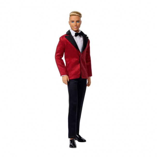 Barbie Signature 2026 Holiday Blonde Ken Collectible Fashion Doll wearing Full Suit with Red Jacket