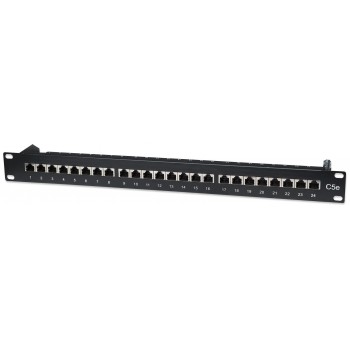 Intellinet Patch Panel, Cat5e, FTP, 24-Port, 1U, Shielded, 90 Top-Entry Punch-Down Blocks, Black