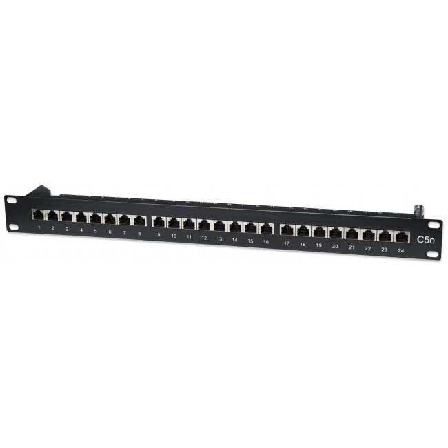 Intellinet Patch Panel, Cat5e, FTP, 24-Port, 1U, Shielded, 90 Top-Entry Punch-Down Blocks, Black Intellinet Patch Panel, Cat5e, FTP, 24-Port, 1U, Shielded, 90 Top-Entry Punch-Down Blocks, Black