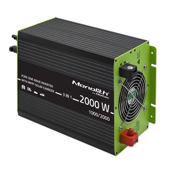 Qoltec Monolith 3-in-1 Solar Inverter with AC Charging | MPPT | UPS | ATS | 1000W | 2000W | 12V to 230V | Pure Sine