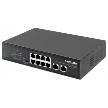 Intellinet 8-Port Gigabit Ethernet PoE+ Switch with 2 RJ45 Gigabit Uplink Ports, IEEE 802.3at/af Power over Ethernet (PoE+/PoE) Compliant, 120 W, Endspan, Desktop (WITH C14 2 PIN POWER CORD)