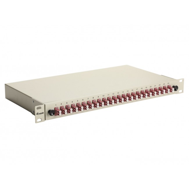 Equip 24-Port Fiber Optic Splice Box, LC Duplex, OM4, 1U, Equipped, Grey
