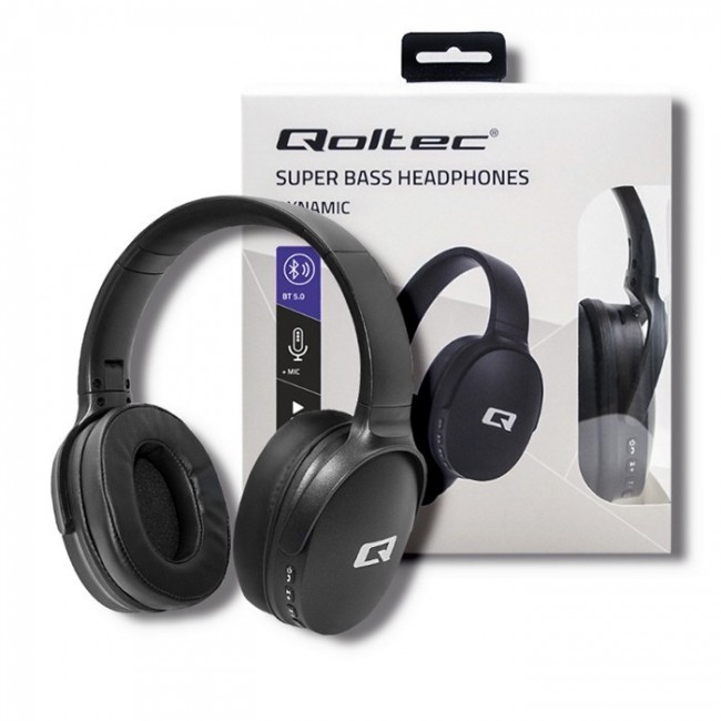 Qoltec 50851 Wireless Headphones with microphone Super Bass | Dynamic | BT | Black