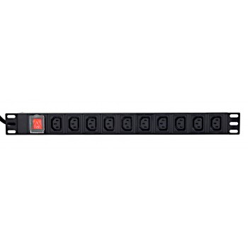 Gembird Power Distribution Unit PDU 10pcs C13 Sockets 1U 16A C19 Plug 2m Cable