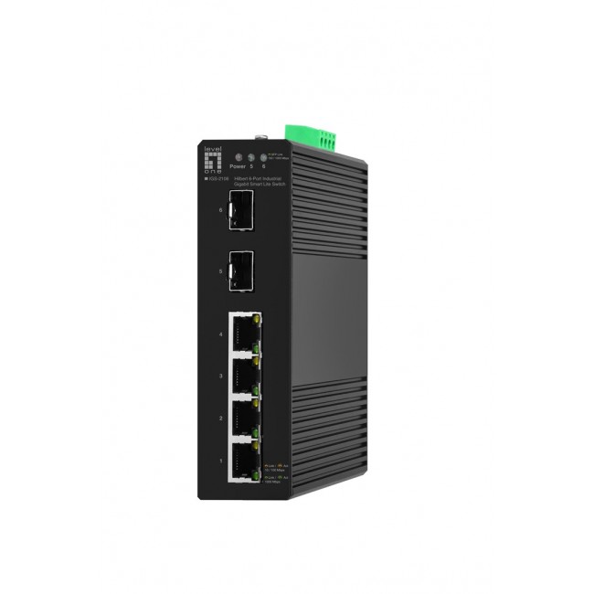 LevelOne Hilbert 6-Port Industrial Gigabit Smart Lite Switch, 4x RJ45, 2x SFP
