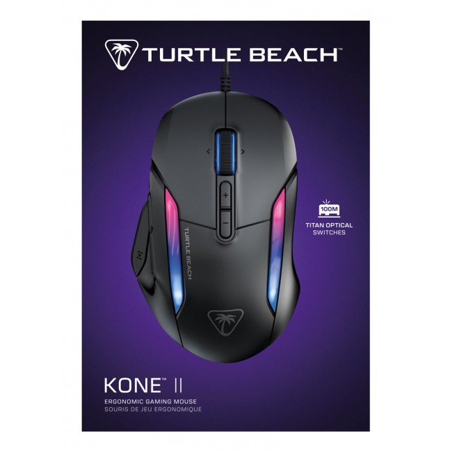 Turtle Beach Kone II Ash Black Wired Ergonomic RGB Gaming Mouse, 26K DPI Optical Sensor, 100M Click Life Optical Switches, 23 Customizable Inputs, 4D Scroll Wheel, Pure PTFE glides Turtle Beach Kone II Ash Black Wired Ergonomic RGB Gaming Mouse, 26K DPI Optical Sensor, 100M Click Life Optical Switches, 23 Customizable Inputs, 4D Scroll Wheel, Pure PTFE glides