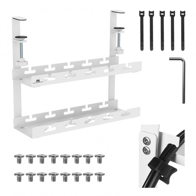 Maclean under-desk cable organizer, max. load 5kg, 2 levels, white, MC-104 W Maclean under-desk cable organizer, max. load 5kg, 2 levels, white, MC-104 W
