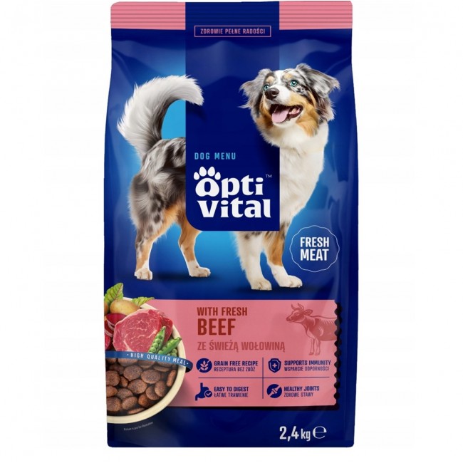 OPTIVITAL With fresh beef - dry dog food - 2,4kg