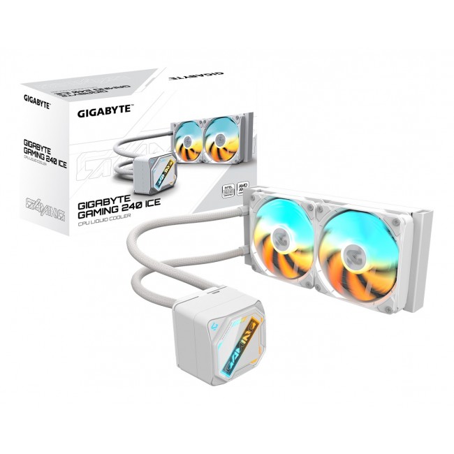 GIGABYTE GAMING 240 ICE Liquid CPU Cooler- 2x120mm ARGB Fans, slide-in interlocking mechanism, DAISY-CHAIN, Intel LGA 1851 and AMD AM5 Compatible