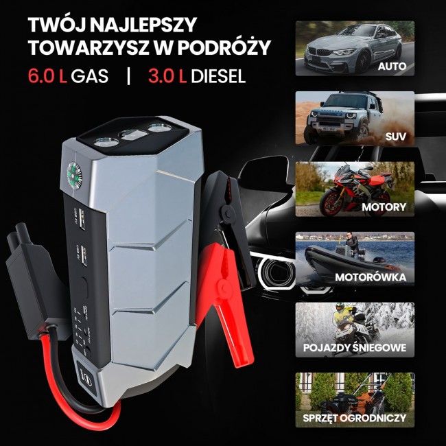 Extralink Jump Max7 Jump Starter 10000mAh | Starter power bank for starting the car | 3x LED, Flashlight, Compass, Hammer Extralink Jump Max7 Jump Starter 10000mAh | Starter power bank for starting the car | 3x LED, Flashlight, Compass, Hammer