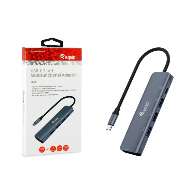 Equip USB-C 5 in 1 MULTIFUNCTIONAL Adapter, HDMI, USB 3.2 GEN1, 100W USB PD