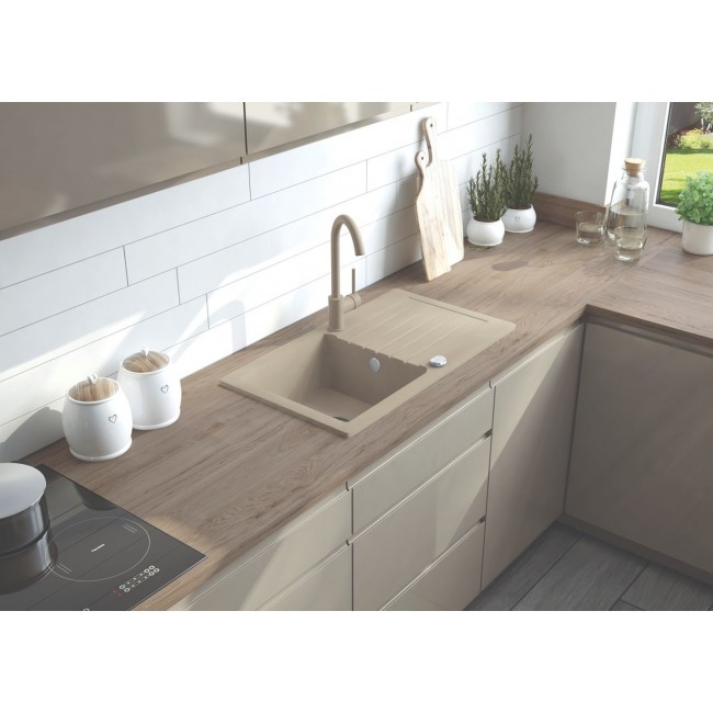 Granite sink with 1-bowl faucet with drainer