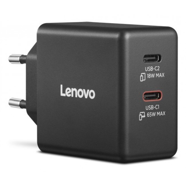 Lenovo Dual USB-C 65W GaN Charger Universal Black AC Indoor