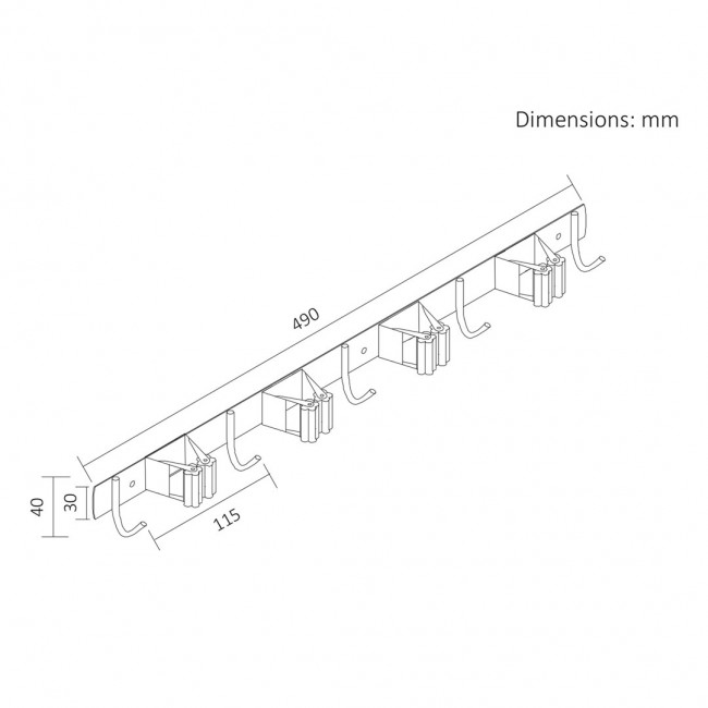 Maclean Wall-Mounted Organizer for Garden Tools and Mops, Steel, with Hooks, Max. Load 20 kg, Width 49 cm, MC-184 Maclean Wall-Mounted Organizer for Garden Tools and Mops, Steel, with Hooks, Max. Load 20 kg, Width 49 cm, MC-184