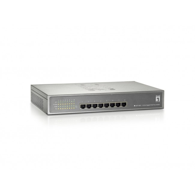 LevelOne 8-Port Gigabit PoE Switch, 802.3at/af PoE, 123.2W