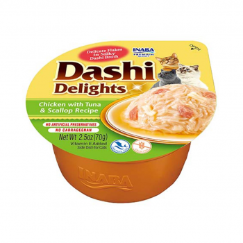 INABA Dashi Delights chicken tuna & scallop bouillon - cat treat - 70g INABA Dashi Delights chicken tuna & scallop bouillon - cat treat - 70g