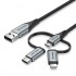 Vention USB 2.0 A Male to 3-in-1 Micro-B&USB-C&Lightning Male Cable 1M Gray Aluminum Alloy Type