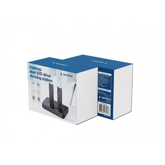 Gembird DD2-U3M2 Desktop dual drive USB Type-C M.2 NVME (and SATA) SSD docking station, black