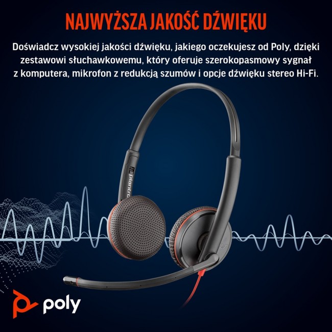 POLY Blackwire 3225 Stereo USB-C Headset +3.5mm Plug +USB-C/A Adapter (Bulk)