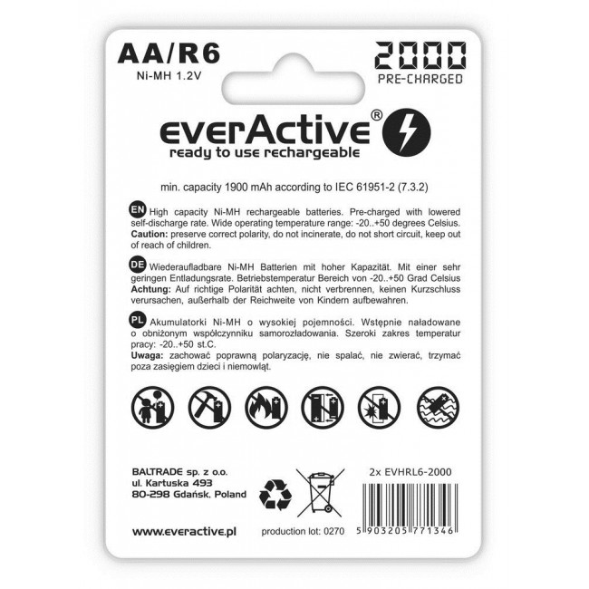 Rechargeable batteries everActive Ni-MH R6 AA 2000 mAh Silver Line - 2 pieces Rechargeable batteries everActive Ni-MH R6 AA 2000 mAh Silver Line - 2 pieces
