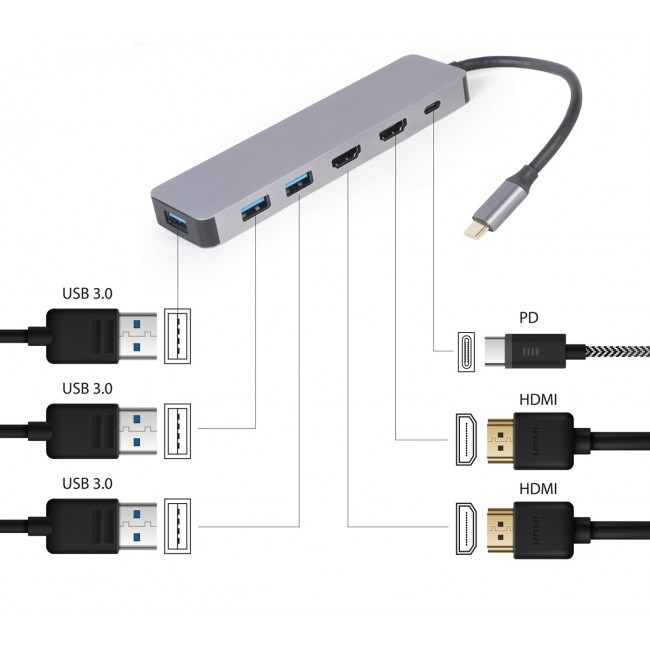 Gembird A-CM-COMBO3-03 USB Type-C 3-in-1 multi-port adapter (Hub + HDMI + PD) Gembird A-CM-COMBO3-03 USB Type-C 3-in-1 multi-port adapter (Hub + HDMI + PD)