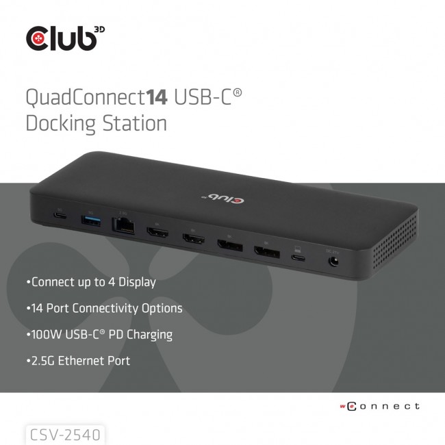 CLUB3D 14-1 USB-C Quad Display Docking Station CLUB3D 14-1 USB-C Quad Display Docking Station