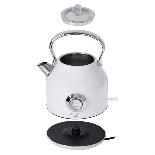 Adler | Kettle with a Thermomete | AD 1346w | Electric | 2200 W | 1.7 L | Stainless steel | 360 rotational base | White