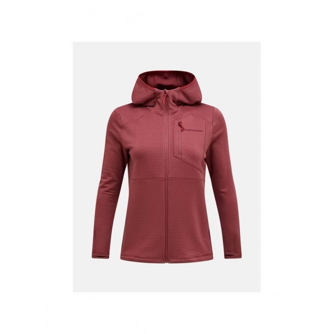 Bluza damska PEAK PERFORMANCE W Trail Polartec Power Grid Zip Hood kolor czerwony - S Bluza damska PEAK PERFORMANCE W Trail Polartec Power Grid Zip Hood kolor czerwony - S