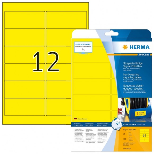 HERMA Labels signalling hard-wearing A4 99,1x42,3 mm yellow strong adhesion film matt weatherpr. 300 pcs.