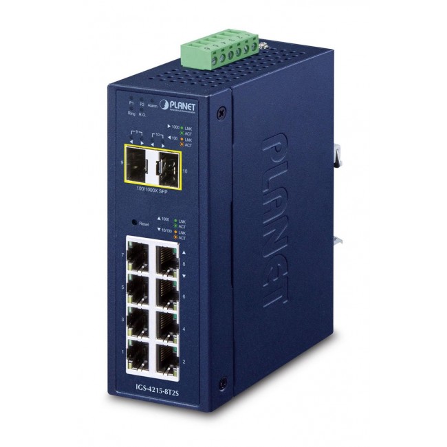 PLANET IP30 Industrial L2/L4 8-Port Managed L2/L4 Gigabit Ethernet (10/100/1000) Blue