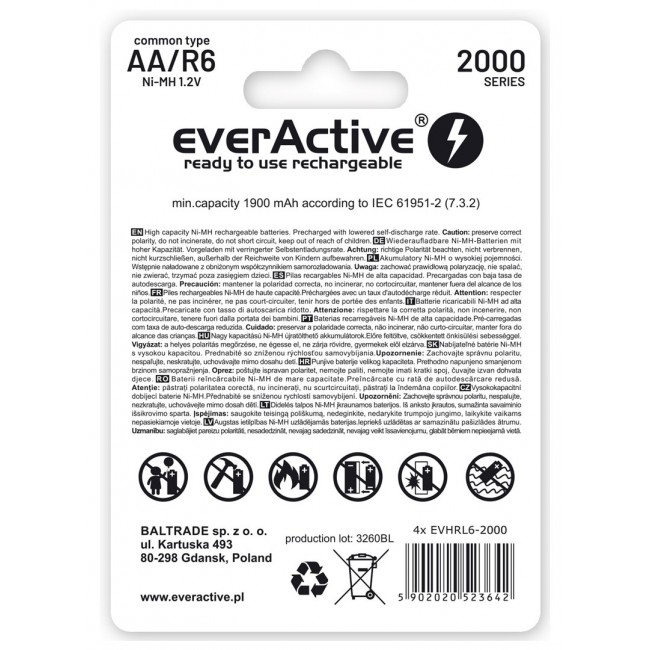 Rechargeable batteries everActive Ni-MH R6 AA 2000 mAh Silver Line Rechargeable batteries everActive Ni-MH R6 AA 2000 mAh Silver Line