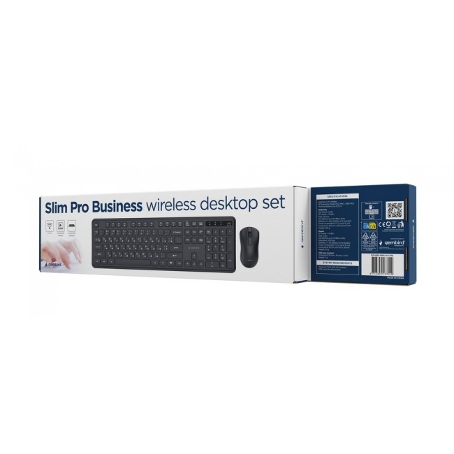 Gembird KBS-WPS-01-W Slim Pro Business wireless desktop set, black, RU layout