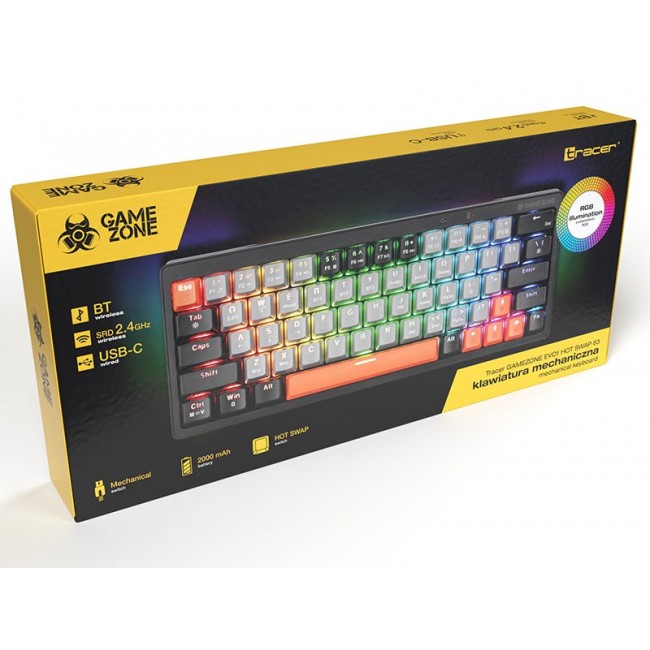 Tracer TRAKLA47297 keyboard Gaming USB + RF Wireless + Bluetooth QWERTY English Grey