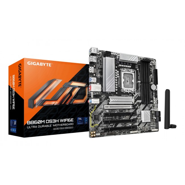 GIGABYTE B860M DS3H WIFI6E Motherboard - Intel Core Ultra Series CPUs, 5+1+2+1 Phases VRM, up to 9066MHz DDR5, 1xPCIe 5.0 + 1xPCIe 4.0 M.2, 2.5GbE LAN, WIFI 6E, USB 3.2 Gen 2 GIGABYTE B860M DS3H WIFI6E Motherboard - Intel Core Ultra Series CPUs, 5+1+2+1 Phases VRM, up to 9066MHz DDR5, 1xPCIe 5.0 + 1xPCIe 4.0 M.2, 2.5GbE LAN, WIFI 6E, USB 3.2 Gen 2