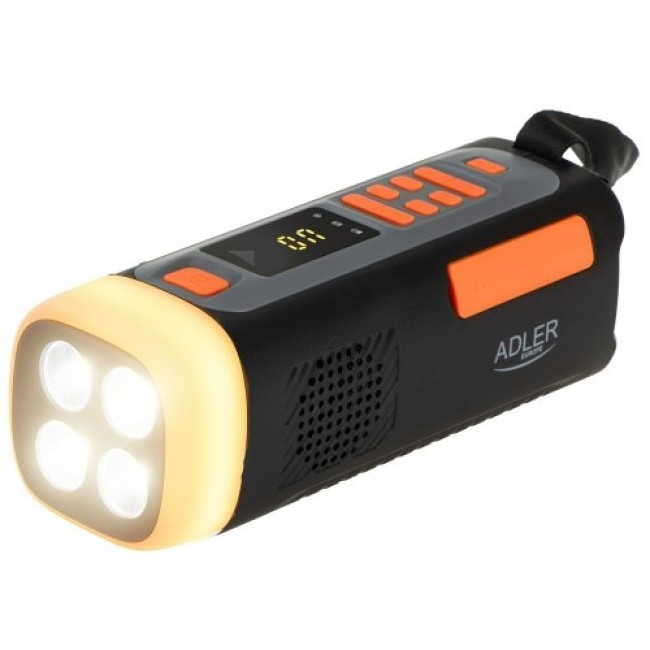 Adler AD 1920 Emergency radio Solar panel / Crank / Powerbank 4500 mAh Black