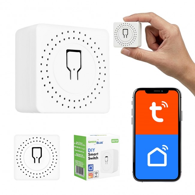 GreenBlue Flush-Mount WiFi Relay, Android/iOS/Alexa/Google Home, 100 240 V AC, 50/60 Hz, max. 16 A, for 150 W LEDs, GB739 GreenBlue Flush-Mount WiFi Relay, Android/iOS/Alexa/Google Home, 100 240 V AC, 50/60 Hz, max. 16 A, for 150 W LEDs, GB739