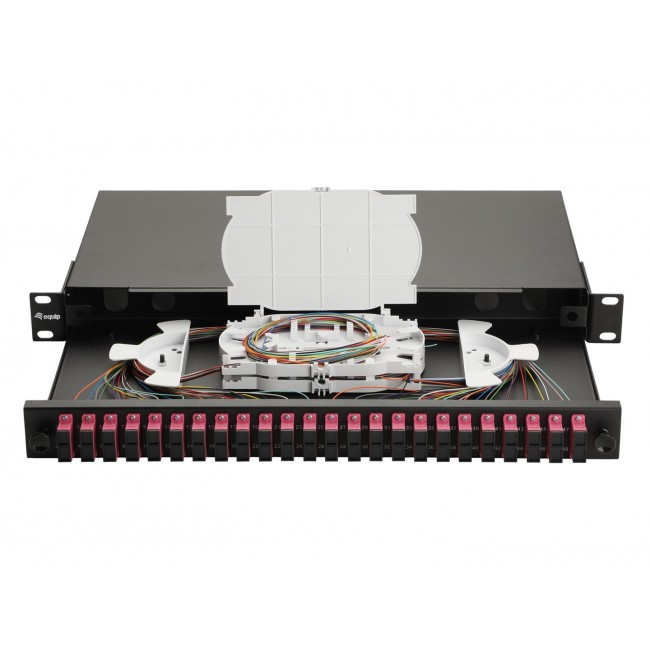 Equip 24-Port Fiber Optic Splice Box, SC Duplex, OM4, 1U, Equipped, Blac