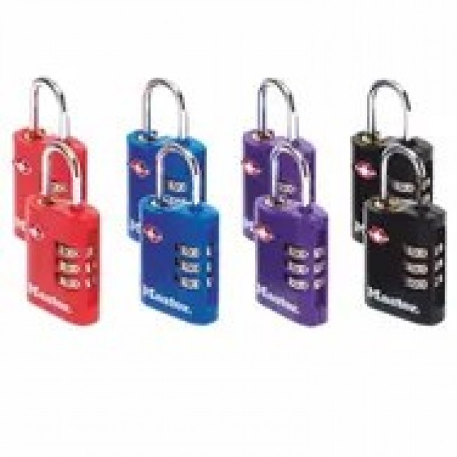 MASTER LOCK 30mm wide zinc set-your-own combination tsa-accepted luggage padlock, assorted colours
