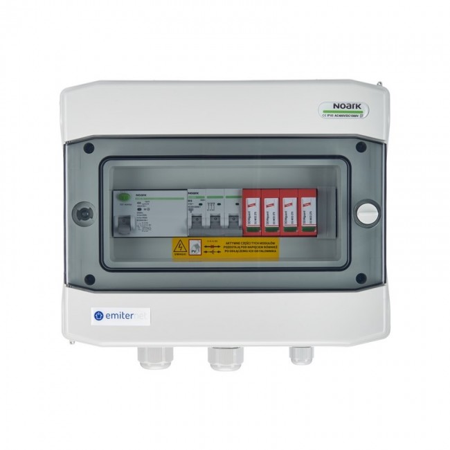 Switchgear attached AC hermetic IP65 EMITTER with AC Dehn type 2 surge arrester, 10A 3-F, RCD type A 40A/300mA