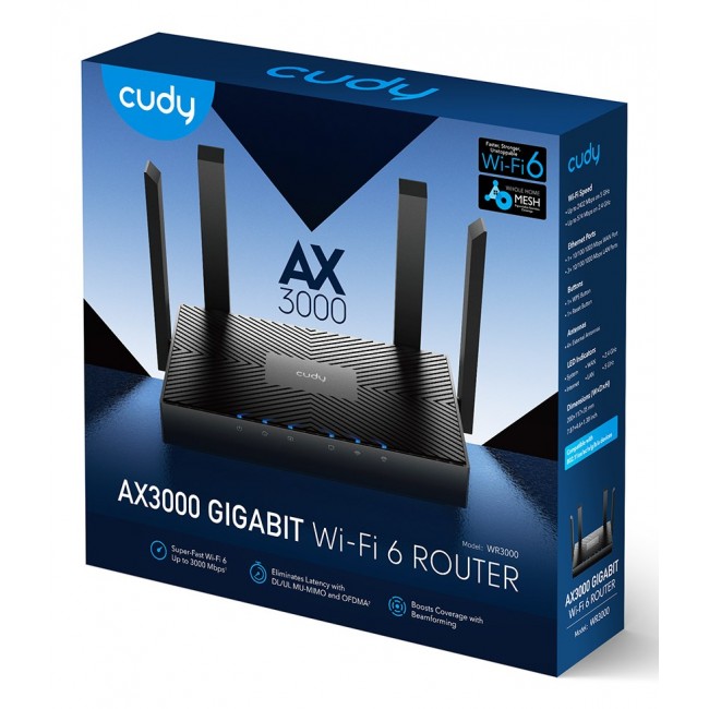 Cudy WR3000 wireless router Gigabit Ethernet Dual-band (2.4 GHz / 5 GHz) Black