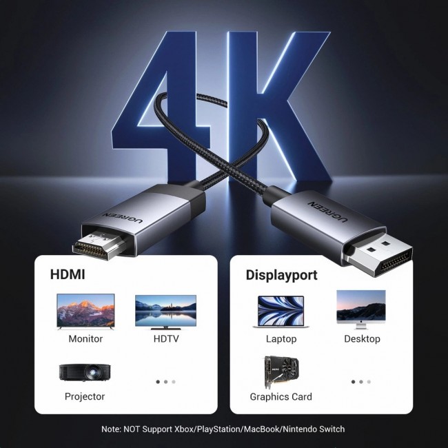 Ugreen DisplayPort to HDMI cable DP119 4K 1 m one-way