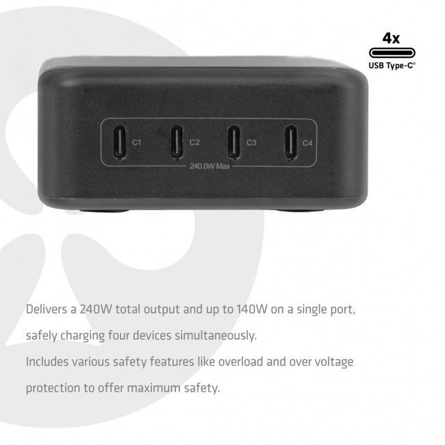 CLUB3D CAC-1933 4-Port USB-C Charging Station 240W GaN PD 3.1 + PPS + LED Display