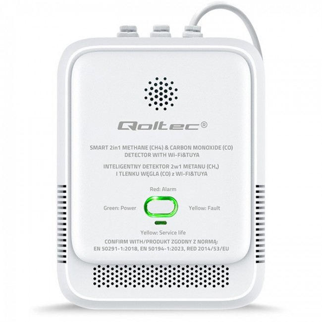 Qoltec 52654 2in1 natural gas and carbon monoxide (CO) leak detector | CH4 | CO | NG | Tuya | Wi-Fi | 85dB alarm | LED