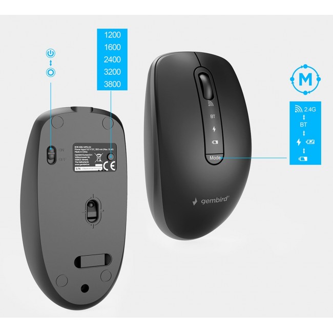 Gembird KBS-WPS-02 Dual-mode slim wireless desktop set, 2.4G+BT, US layout