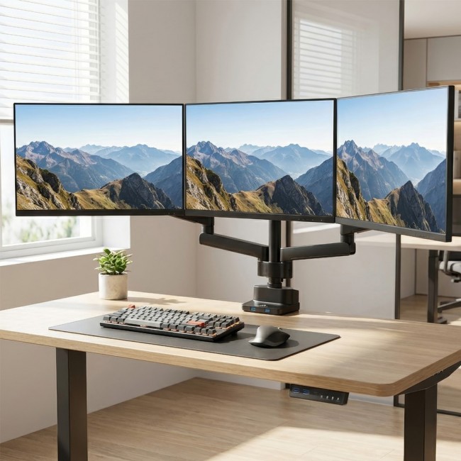 Maclean MC-811 Monitor Bracket Desk Mount Holder For 3 LCD LED Monitors USB 17'' - 27